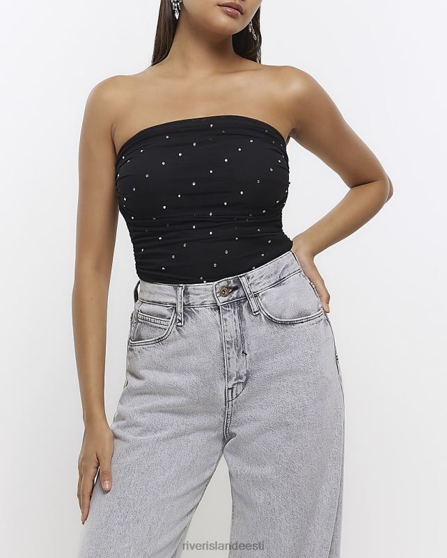 kehakate must naised River Island Mesh Diamante Bandeau Top 44TLL4261