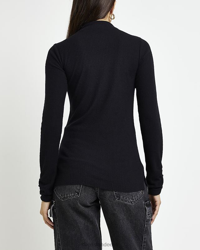 kehakate must naised River Island kõrge kaelusega pikkade varrukatega topp 44TLL3926