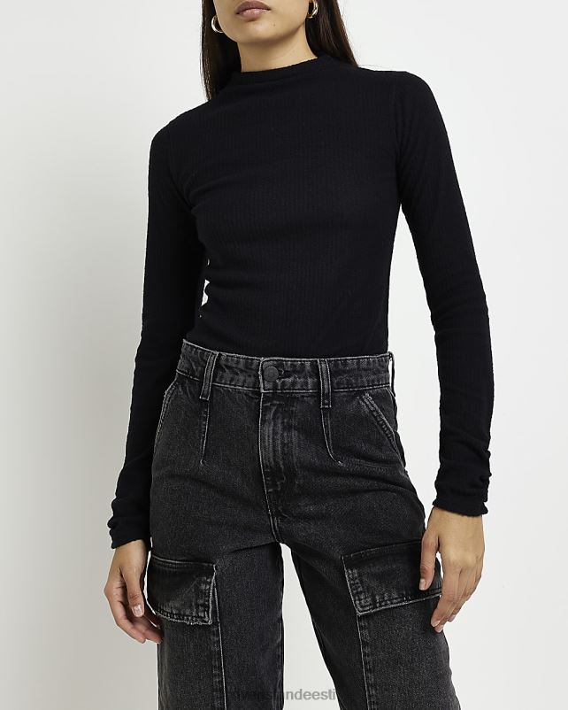 kehakate must naised River Island kõrge kaelusega pikkade varrukatega topp 44TLL3926