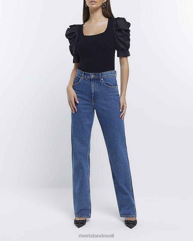 kehakate must naised River Island kõverdatud lühikeste varrukatega topp 44TLL1568