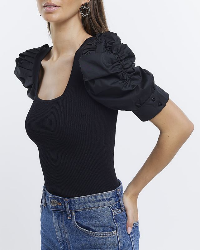 kehakate must naised River Island kõverdatud lühikeste varrukatega topp 44TLL1568