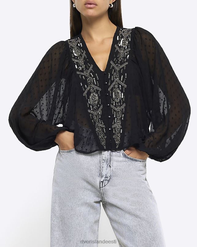 kehakate must naised River Island kaunistatud batwing top 44TLL4044