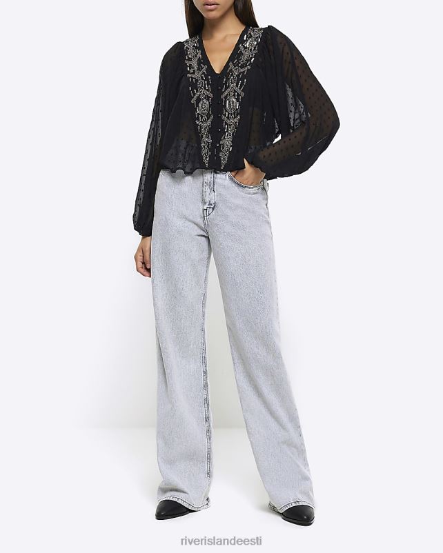 kehakate must naised River Island kaunistatud batwing top 44TLL4044