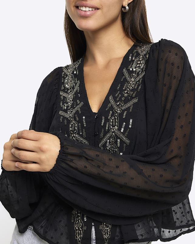 kehakate must naised River Island kaunistatud batwing top 44TLL4044