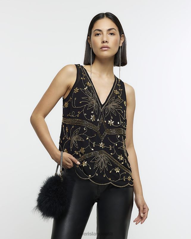 kehakate must naised River Island kaunistatud tank top 44TLL147