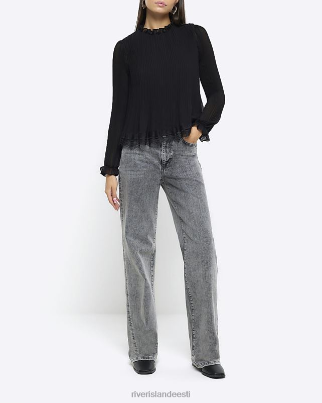 kehakate must naised River Island pitsiga kaetud pikkade varrukatega topp 44TLL727