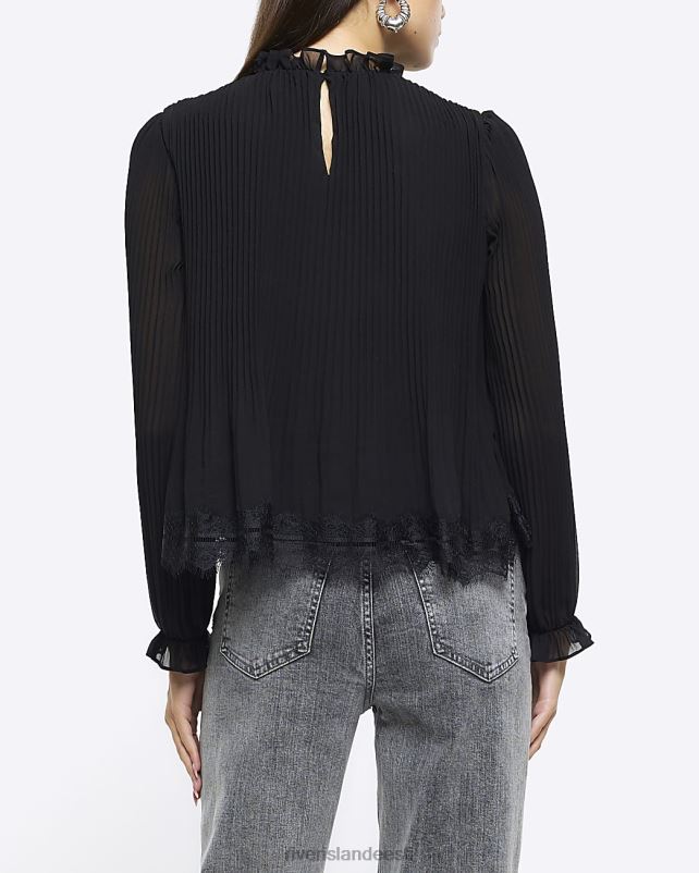 kehakate must naised River Island pitsiga kaetud pikkade varrukatega topp 44TLL727