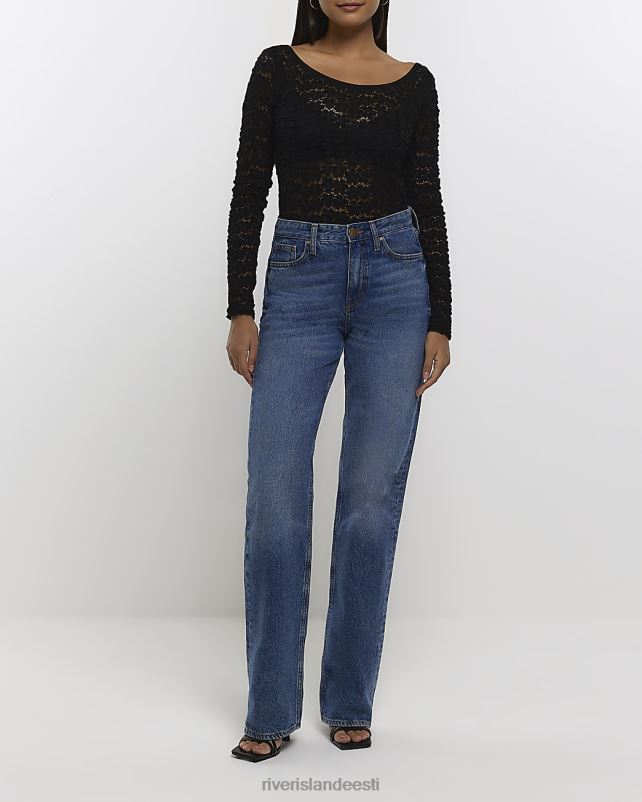 kehakate must naised River Island pitsist pikkade varrukatega topp 44TLL752