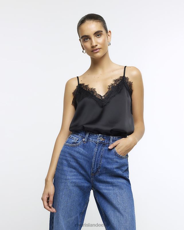 kehakate must naised River Island pitsist ääristatud cami top 44TLL173