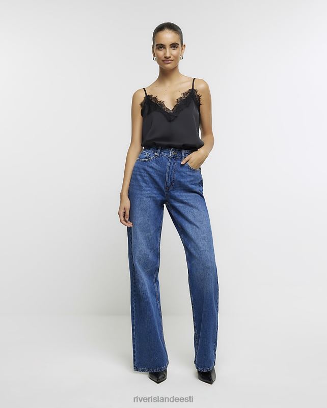 kehakate must naised River Island pitsist ääristatud cami top 44TLL173