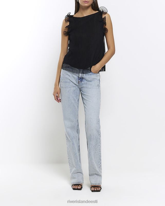 kehakate must naised River Island plisse frill detail vesti top 44TLL1089