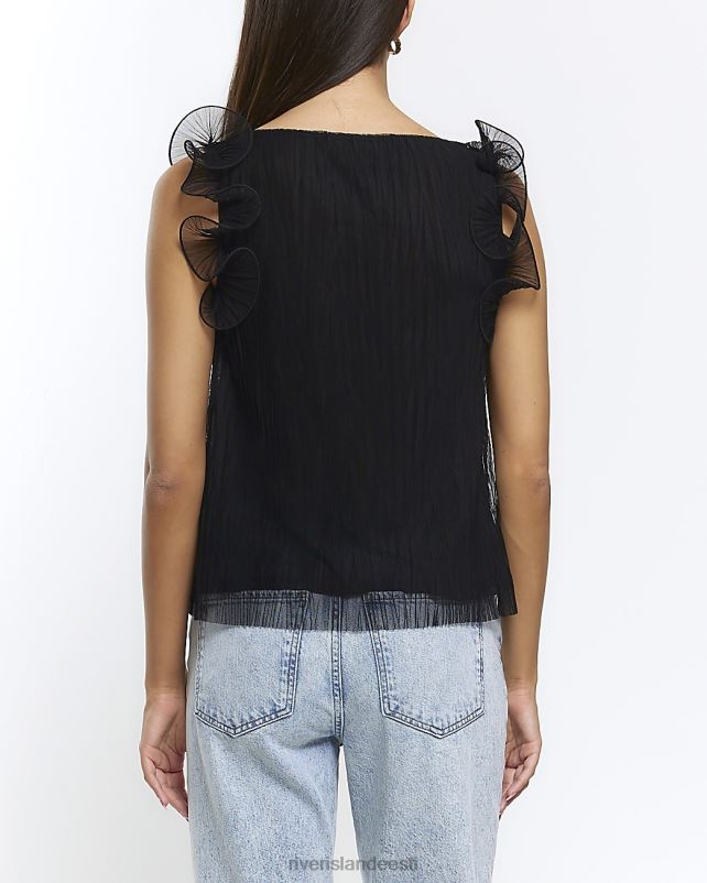 kehakate must naised River Island plisse frill detail vesti top 44TLL1089