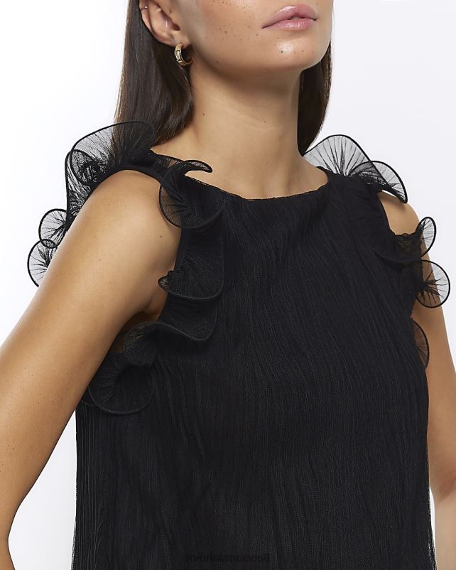 kehakate must naised River Island plisse frill detail vesti top 44TLL1089