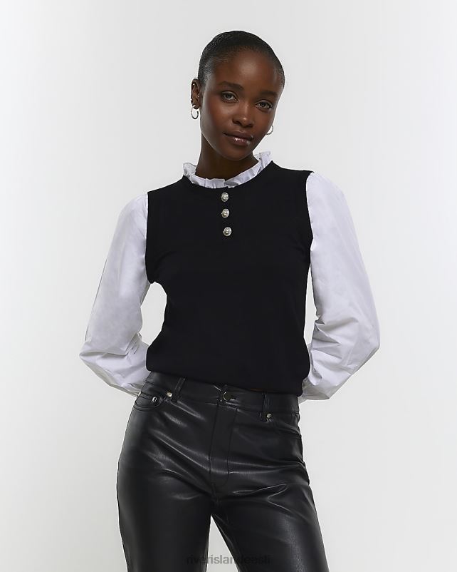 kehakate must naised River Island puhvis varrukatega hübriidtop 44TLL801