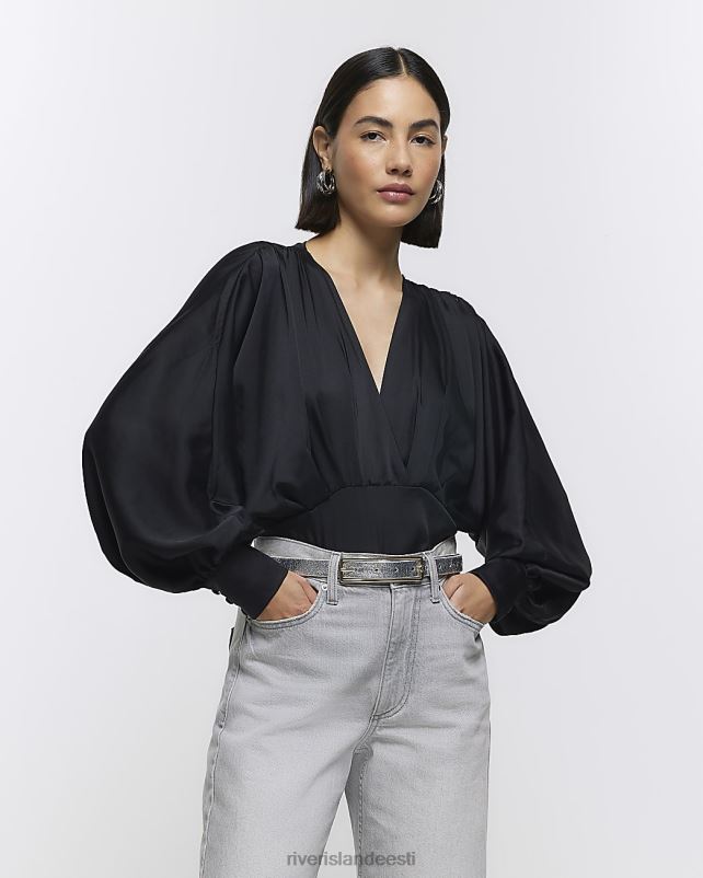 kehakate must naised River Island satiinist nahkhiirevarrukatega body 44TLL3931