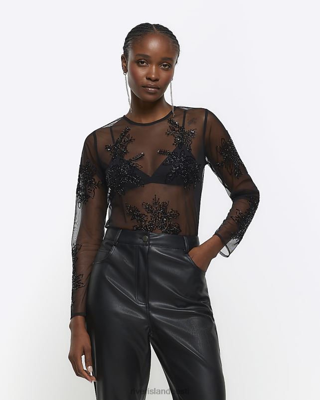 kehakate must naised River Island võrk kaunistatud ülaosa 44TLL3751