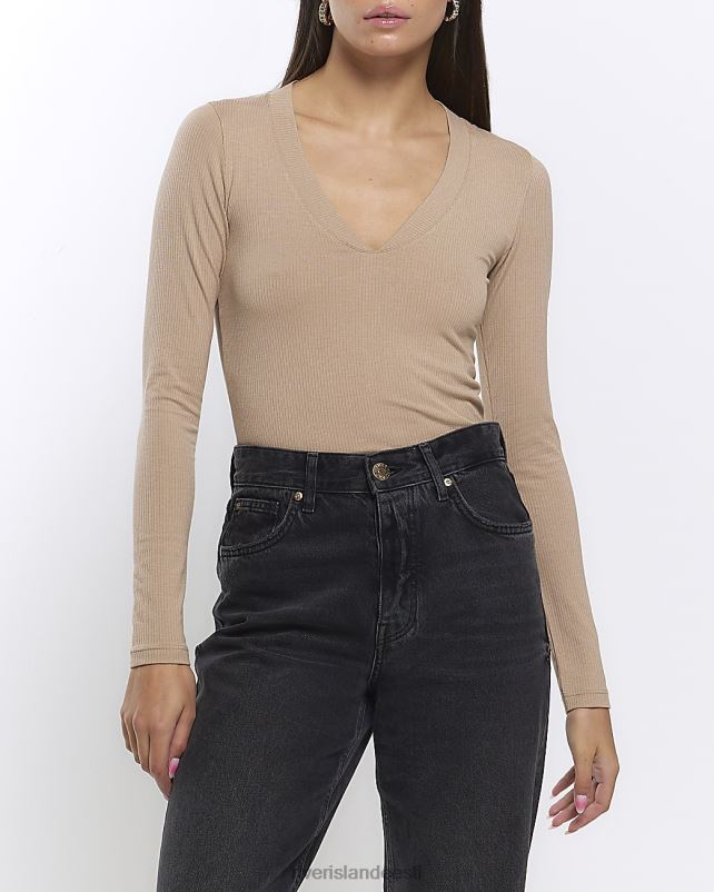 kehakate pruun naised River Island V-kaelusega soonik pikkade varrukatega 44TLL289