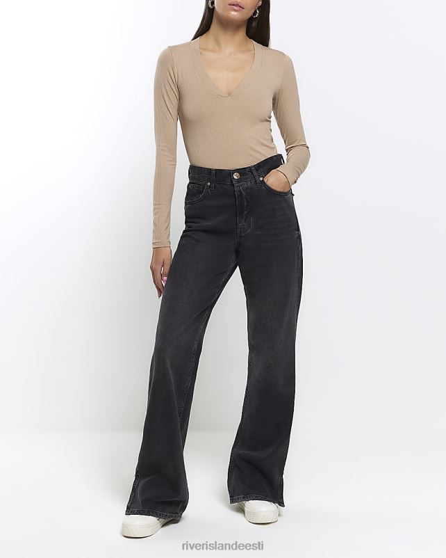 kehakate pruun naised River Island V-kaelusega soonik pikkade varrukatega 44TLL289