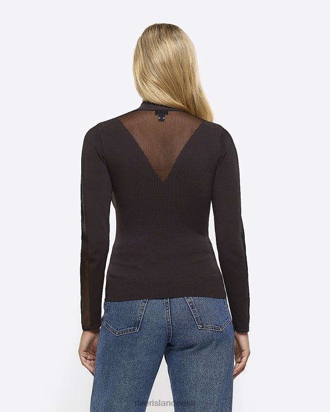 kehakate pruun naised River Island läbipaistev pikkade varrukatega topp 44TLL257