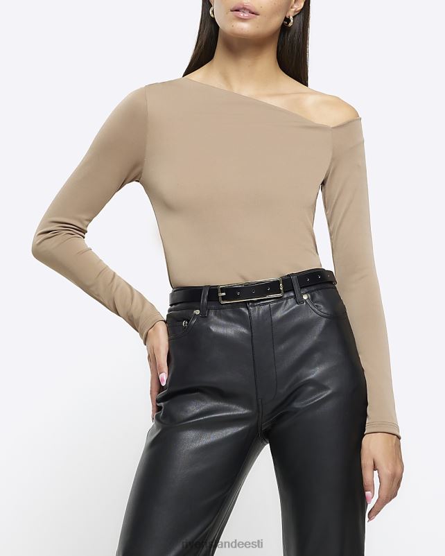 kehakate pruun naised River Island õlgadeta pikkade varrukatega topp 44TLL127