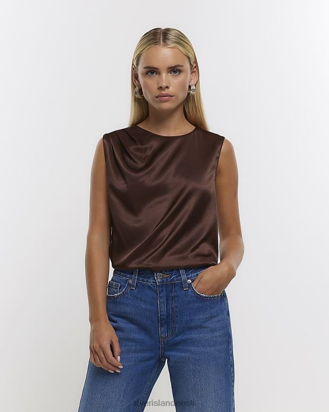 kehakate pruun naised River Island peenike satiinist varrukateta topp 44TLL5256