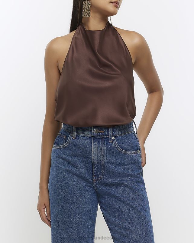 kehakate pruun naised River Island satiinist päitsetega kaelaosa 44TLL301