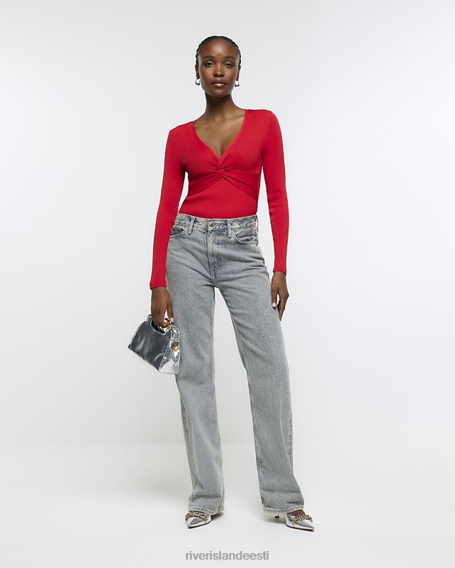 kehakate punane naised River Island eesmine sõlmega pikkade varrukatega topp 44TLL137