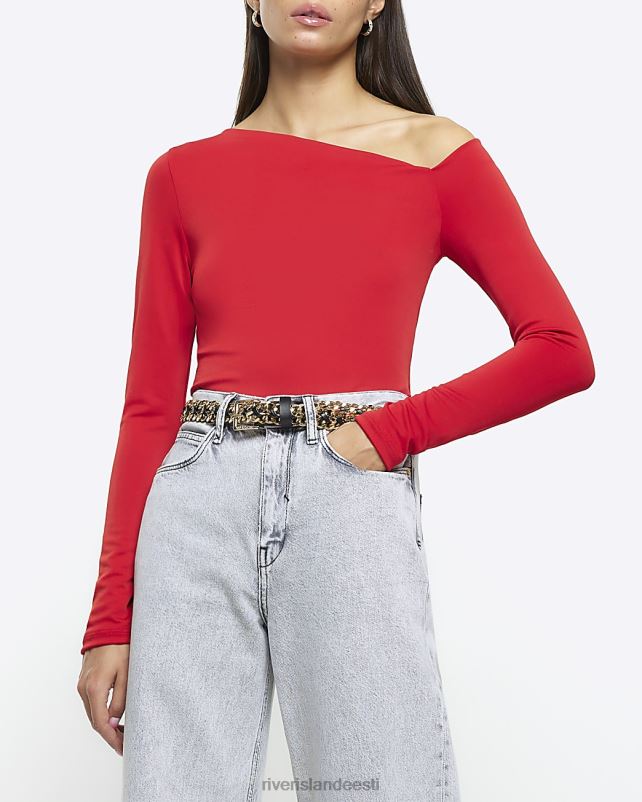 kehakate punane naised River Island õlgadeta pikkade varrukatega topp 44TLL129