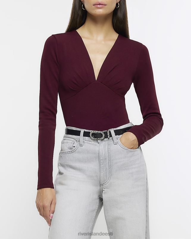 kehakate punane naised River Island pikkade varrukatega supluskostüüm 44TLL592