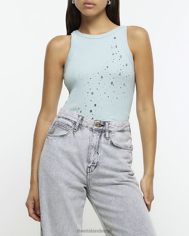 kehakate roheline naised River Island ribiga diamante tank top 44TLL748