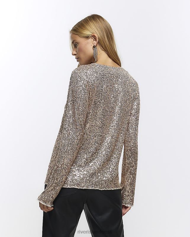 kehakate roosa kuld naised River Island litritega pikkade varrukatega topp 44TLL3823