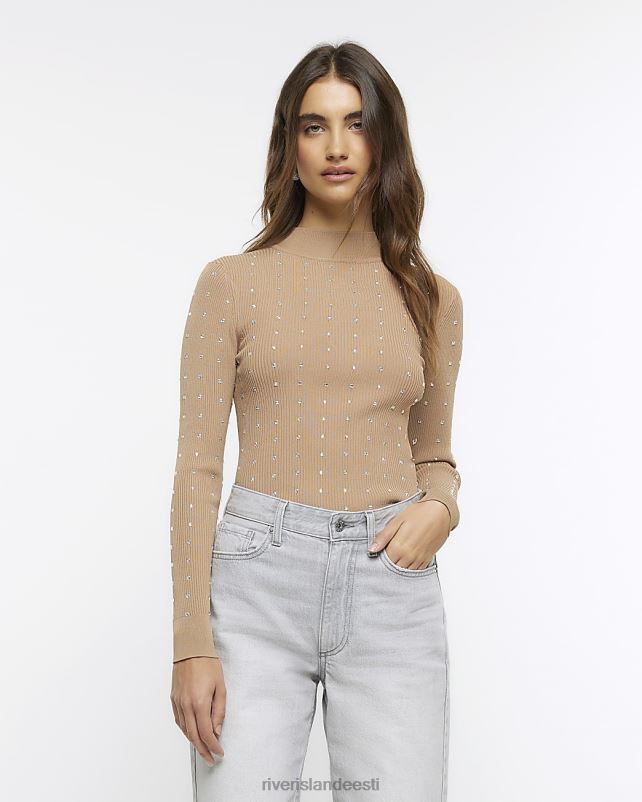 kehakate roosa naised River Island Diamante pikkade varrukatega topp 44TLL780