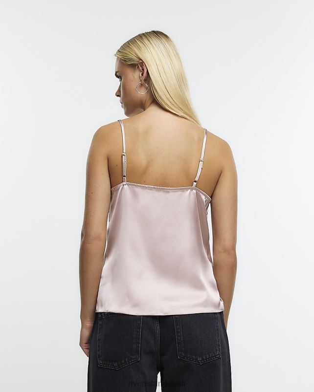 kehakate roosa naised River Island Petite pitsiga ääristatud cami top 44TLL5263