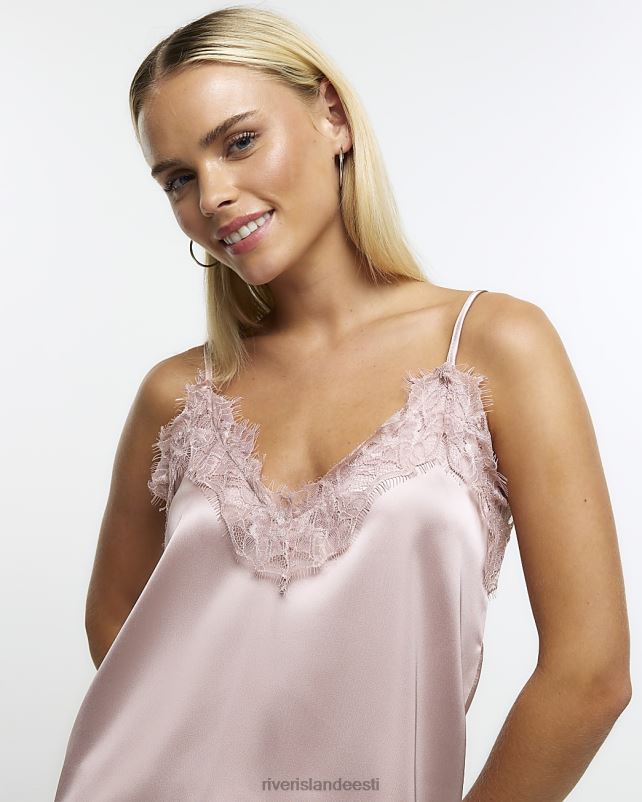 kehakate roosa naised River Island Petite pitsiga ääristatud cami top 44TLL5263