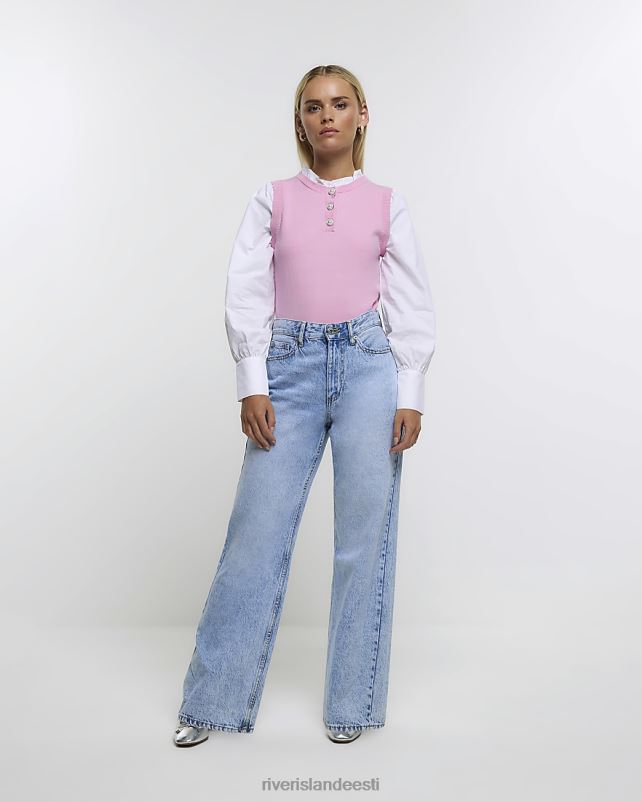 kehakate roosa naised River Island Petite puff varrukatega hübriidtop 44TLL5259