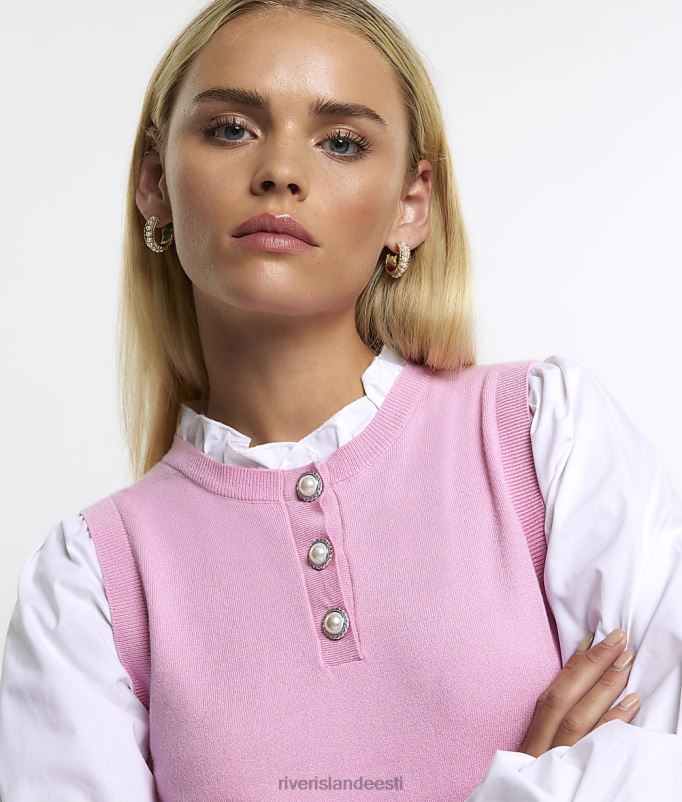 kehakate roosa naised River Island Petite puff varrukatega hübriidtop 44TLL5259