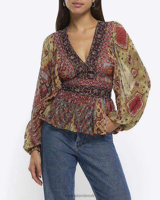 kehakate roosa naised River Island paisley prindiga smock top 44TLL878