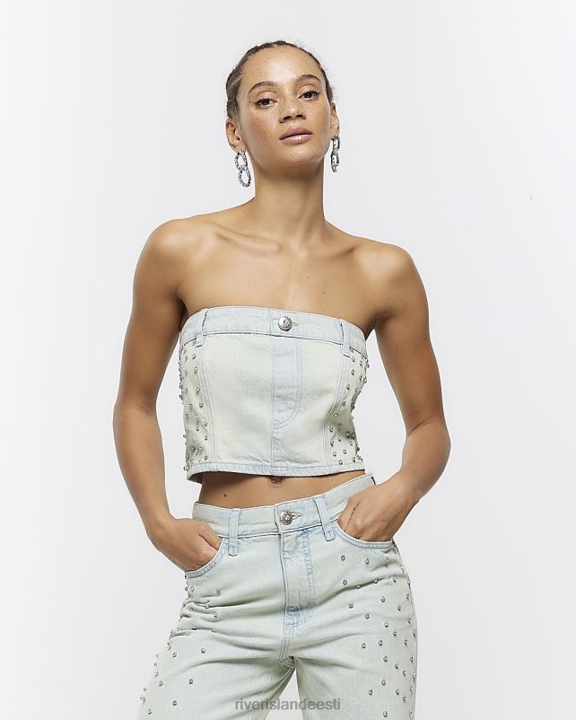 kehakate sinine naised River Island denim diamante bandeau top 44TLL3897