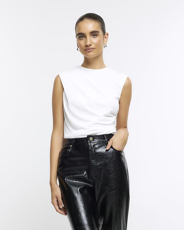 kehakate valge naised River Island drape varrukateta topp 44TLL813