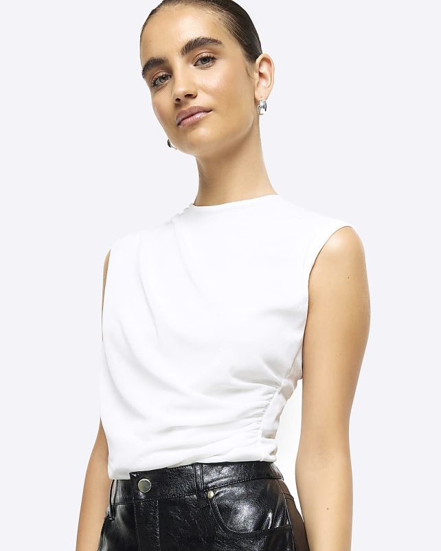 kehakate valge naised River Island drape varrukateta topp 44TLL813