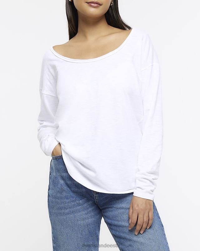 kehakate valge naised River Island kaelusega pikkade varrukatega topp 44TLL4217