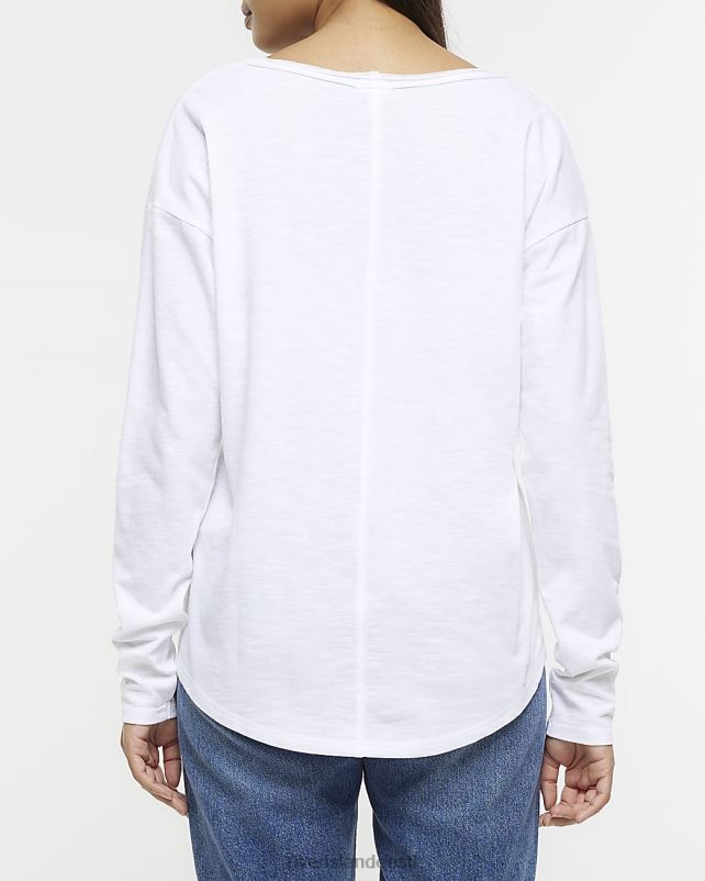 kehakate valge naised River Island kaelusega pikkade varrukatega topp 44TLL4217