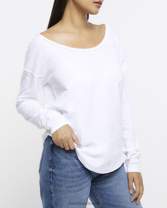 kehakate valge naised River Island kaelusega pikkade varrukatega topp 44TLL4217