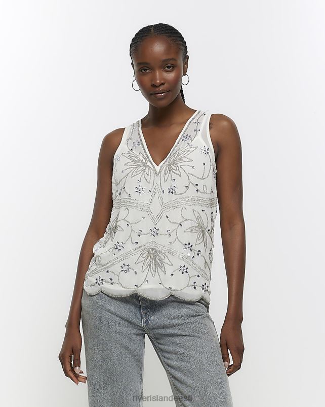 kehakate valge naised River Island kaunistatud tank top 44TLL148