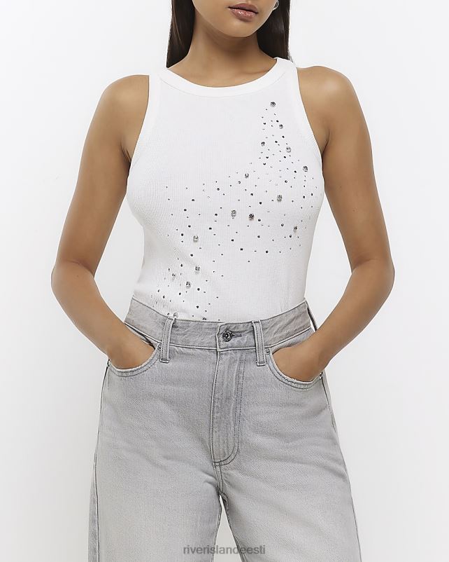 kehakate valge naised River Island kaunistatud tank top 44TLL749