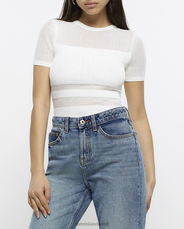 kehakate valge naised River Island läbipaistev triibuline ülaosa 44TLL1652