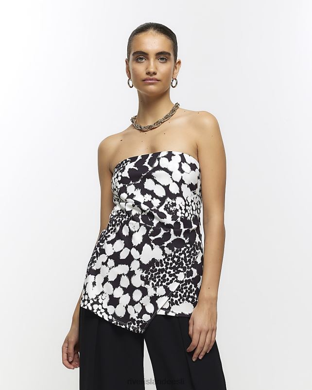 kehakate valge naised River Island loomamustriga bandeau top 44TLL3905