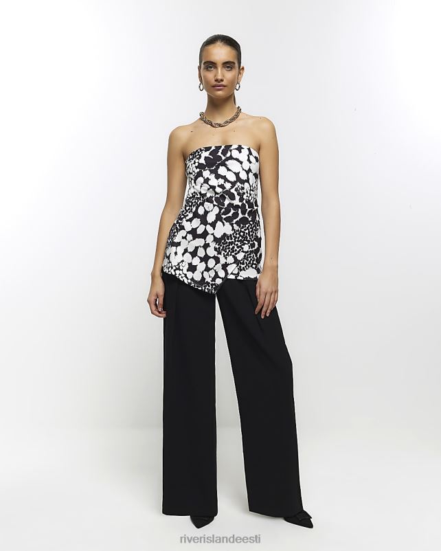 kehakate valge naised River Island loomamustriga bandeau top 44TLL3905