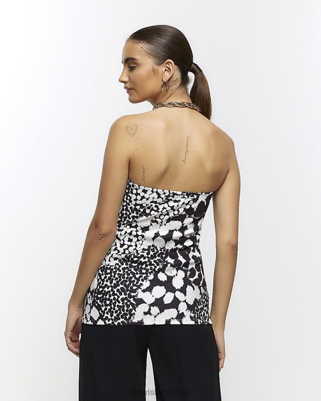 kehakate valge naised River Island loomamustriga bandeau top 44TLL3905