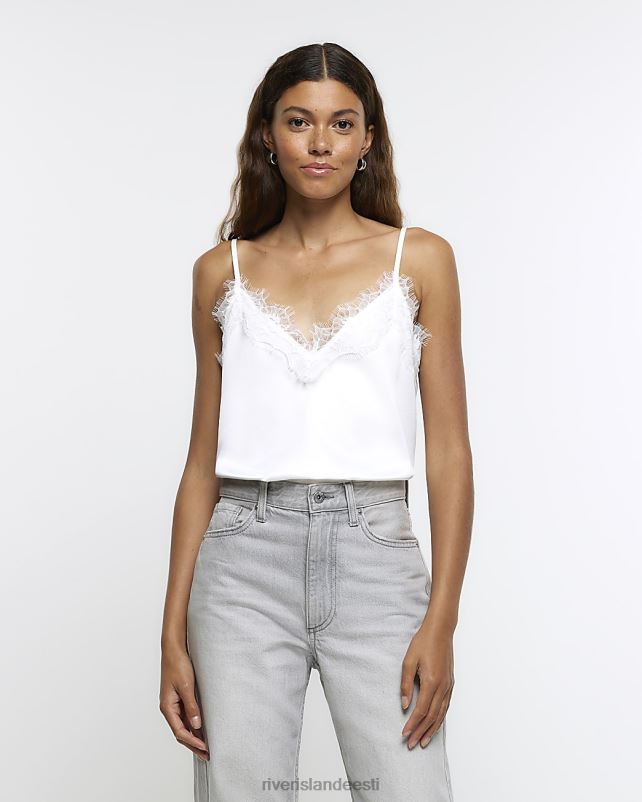 kehakate valge naised River Island pitsist ääristatud cami top 44TLL172